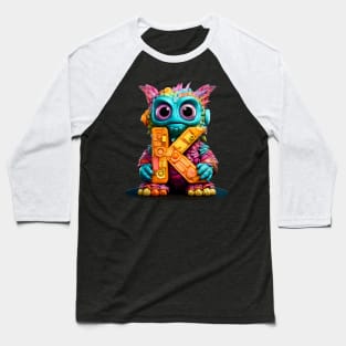 Cute Monster for Kids Alphabet Letter K Funny Back to School Baseball T-Shirt